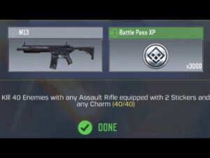 Call Of Duty Mobile Kill 40 Enemies with any Assault Rifle equipped with 2 Stickers and any Charm