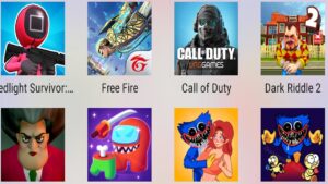 Red Light Survival,Free Fire,Call of Duty,Dark Riddle 2,Scary Teacher,Imposter Solo,Poppy Hide Huggy